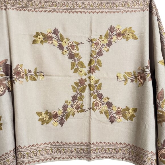 Pashmina Shawl/Scarf Cashmere Wool Womens Gray Embroidered Floral Size 71 x 28" - Picture 6 of 6